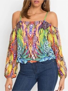 Venue Tropical Off-Shoulder Floral & Snake Print Top - NWT M